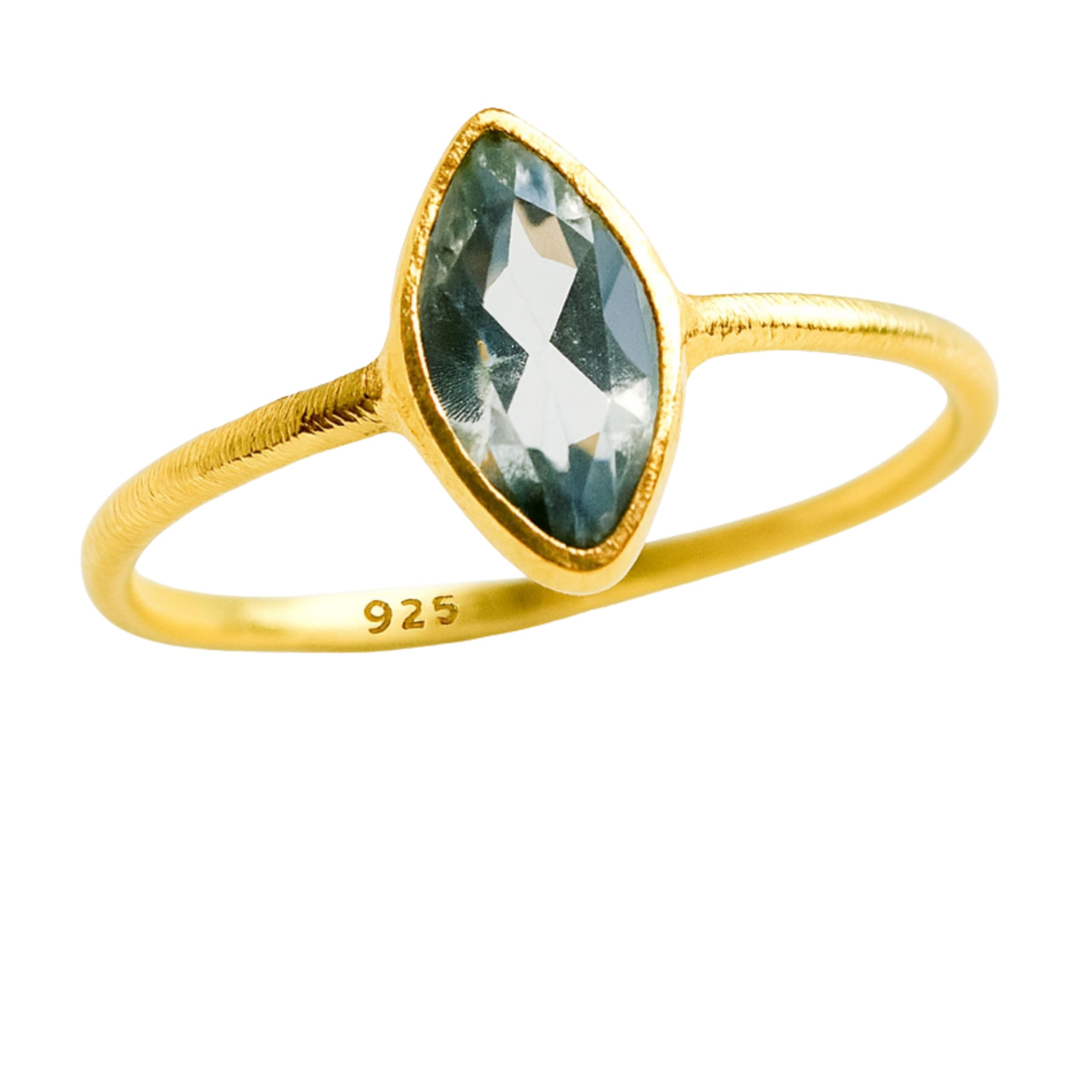 Petite Marquise Blautopas 5x10mm Edelstein Vergoldet Sterling Silber Ring Natürlicher Edelstein- Geburtstagsgeschenk - Handgefertigte Geschenkideen für Frauen (Größe: US Size 6 / Diameter 16.5)