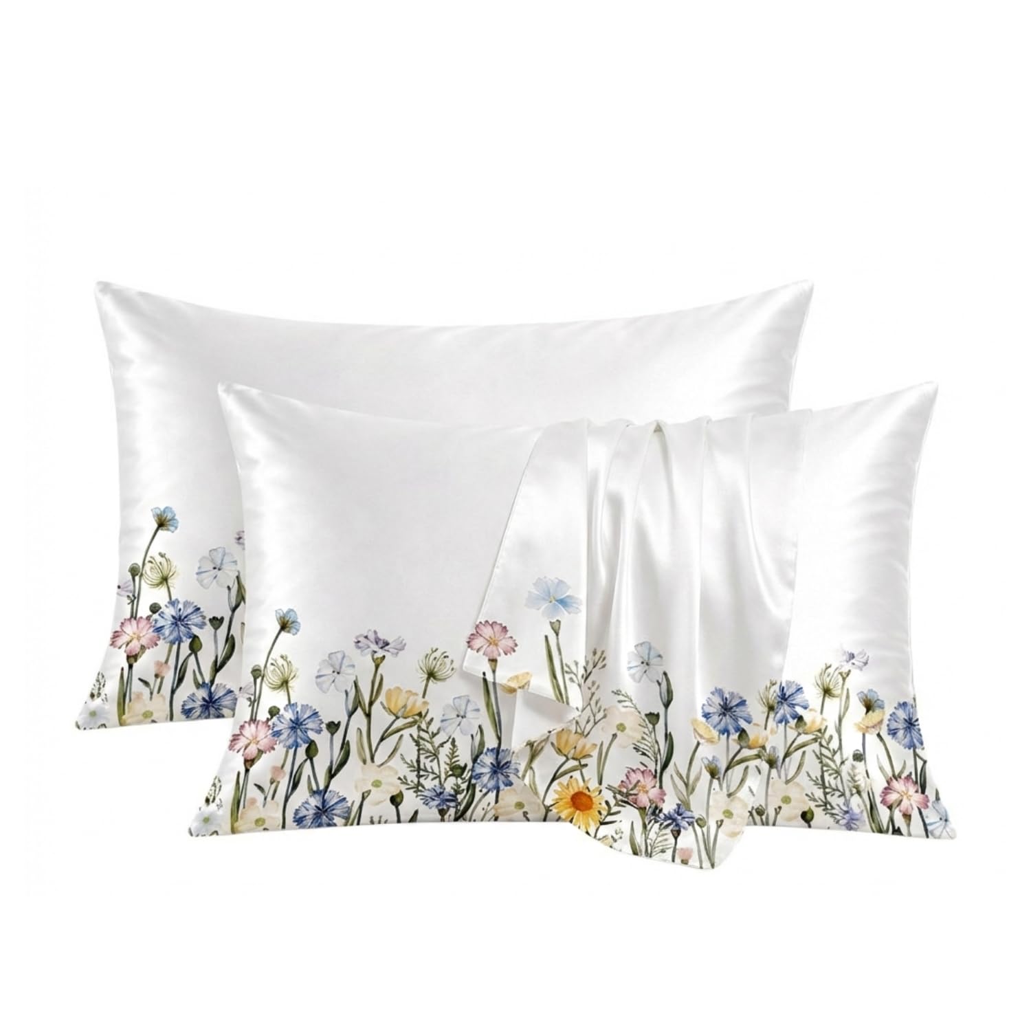 RAGGLE Satin Silk Pillowcase for Hair and Skin Standard Size 18"X 28" with Soft Breathable Smooth Cooling Pillow Covers for Sleeping or Pillow Protector (2, Cream Printed)