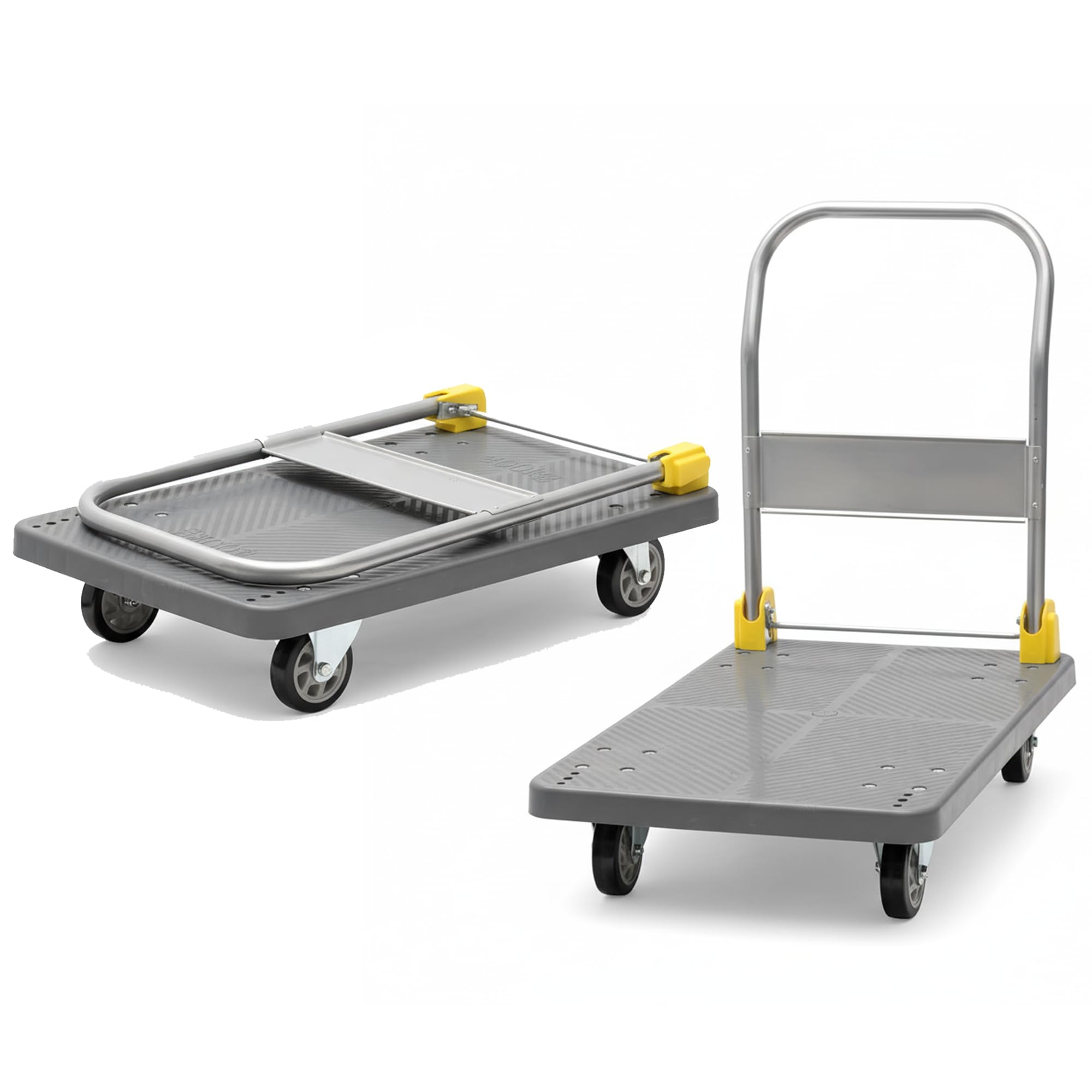 BonKaso 200Kg Heavy-Duty Foldable Platform Trolley | Plastic Material Handling Cart with 360° Rotating Wheels & Non-Slip Base | for Home, Office, Warehouse, Industrial Use (72x48x79cm, Grey)