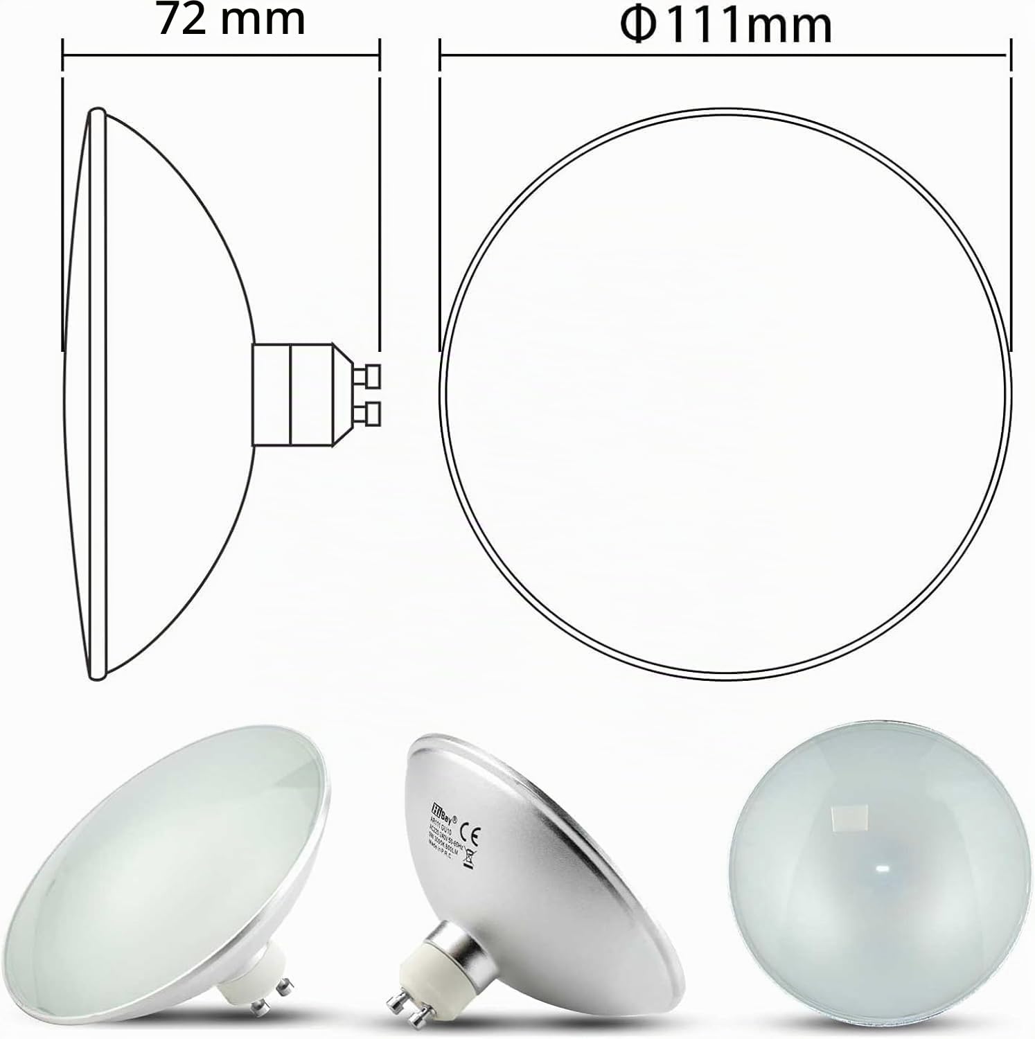 HiBay 4er Leuchtmittel GU10 LED AR111 Strahler Lampe 9W Spot Reflektor Ersatz für 75W Halogenlampen,800lm 3000K 120° Warmweiß,LED-Glühlampe für Restaurant, Kantine, Wohnzimmer