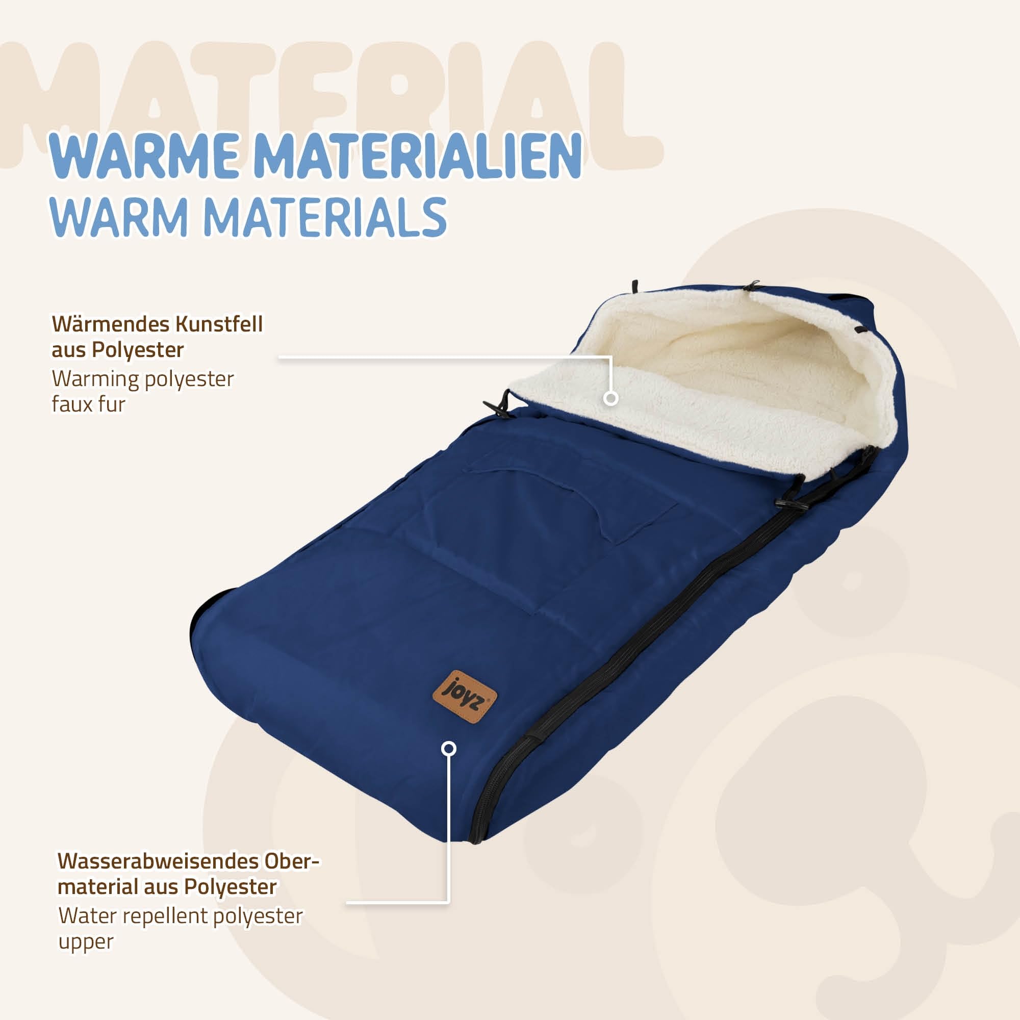 Joyz Chancelière pour Bébé, Polyester, Bleu, Sac de Couchage Universelle, Fermeture Éclair, Résistante aux Intempéries, Picots Antidérapants, Couverture Douillette d'Hiver, Poussette ou Siège Auto