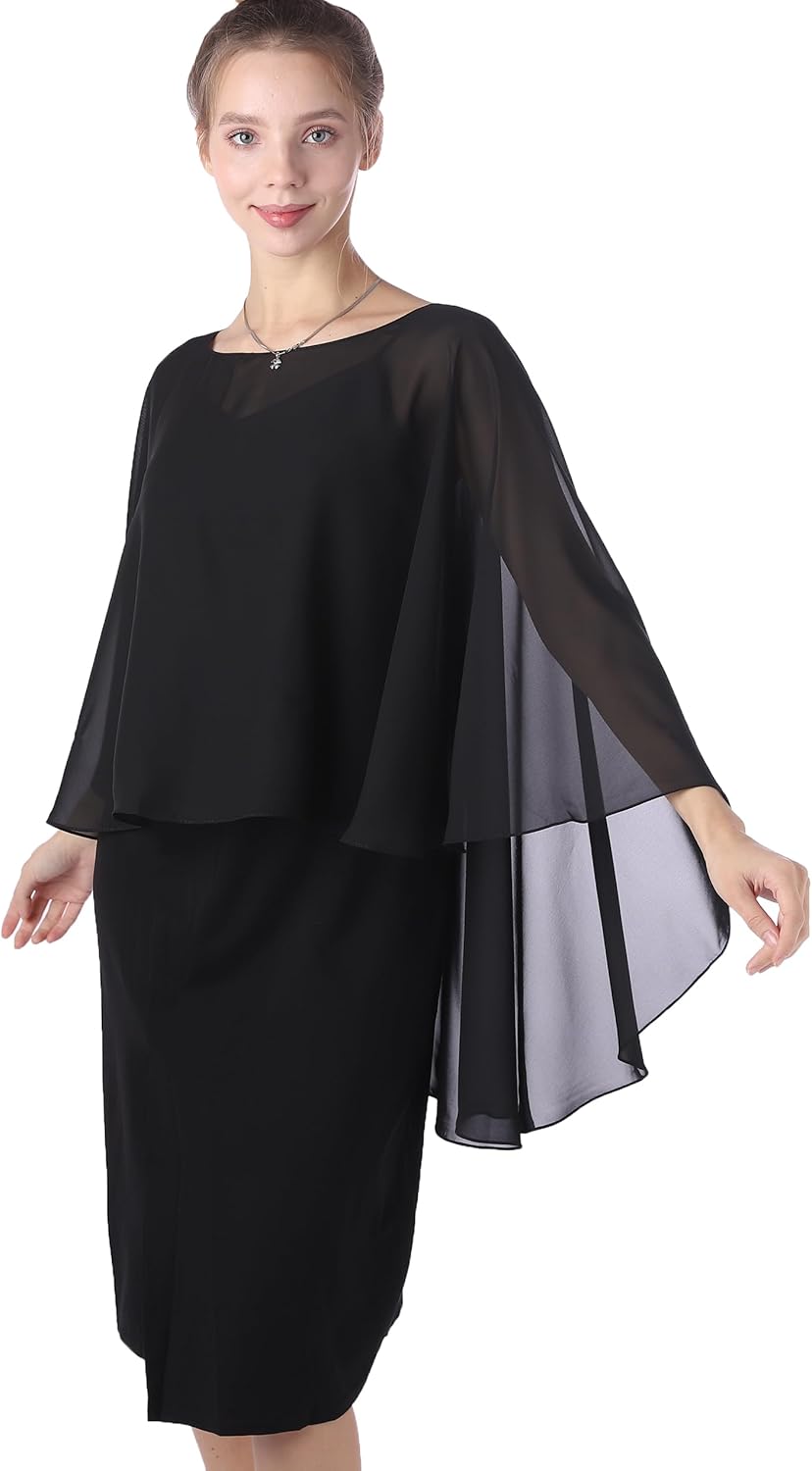 Baoqiya Chiffon Capes Sheer Capelets Long Cape Poncho For Women Plus Size