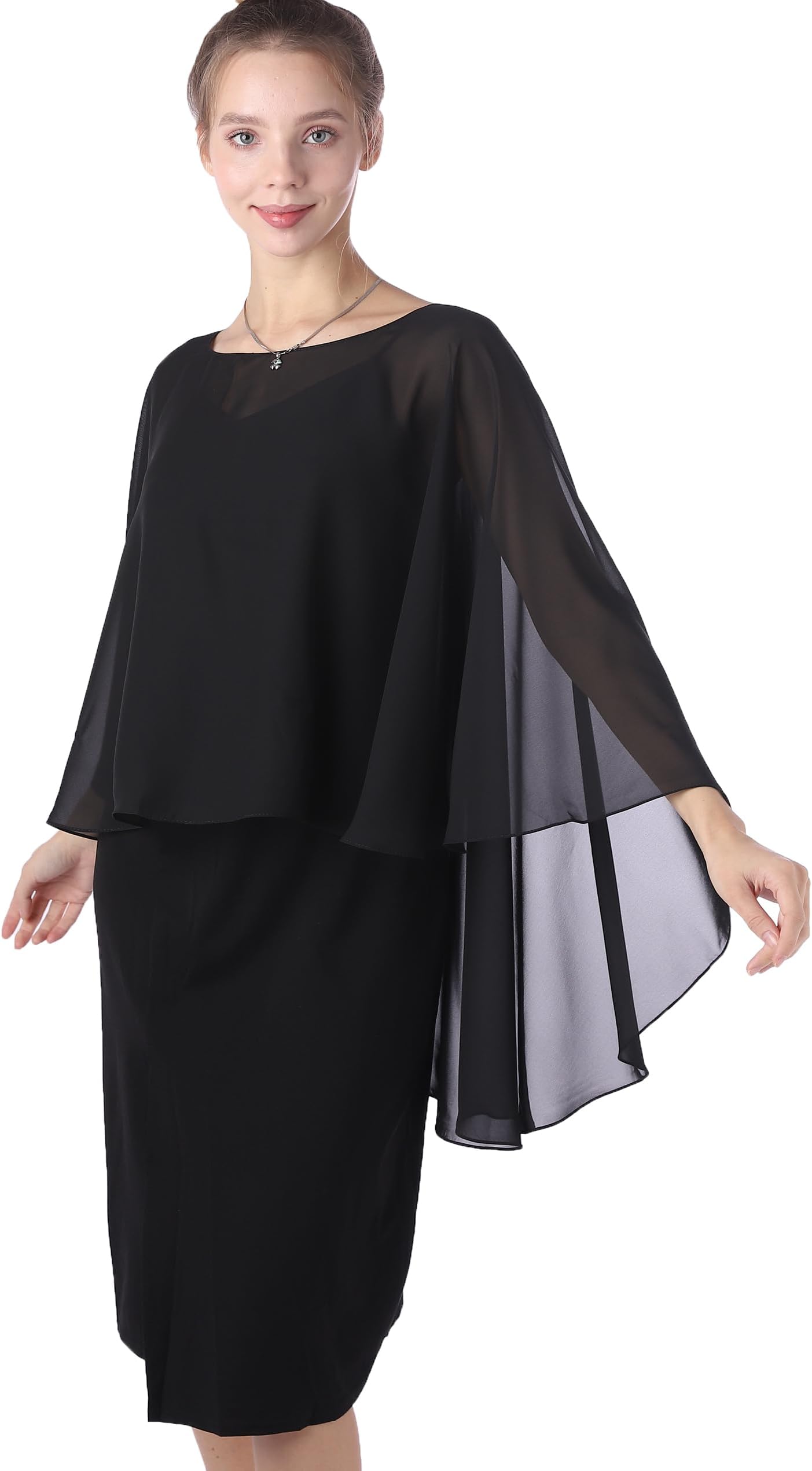 Chiffon Capes Sheer Capelets Long Cape Poncho For Women Plus Size