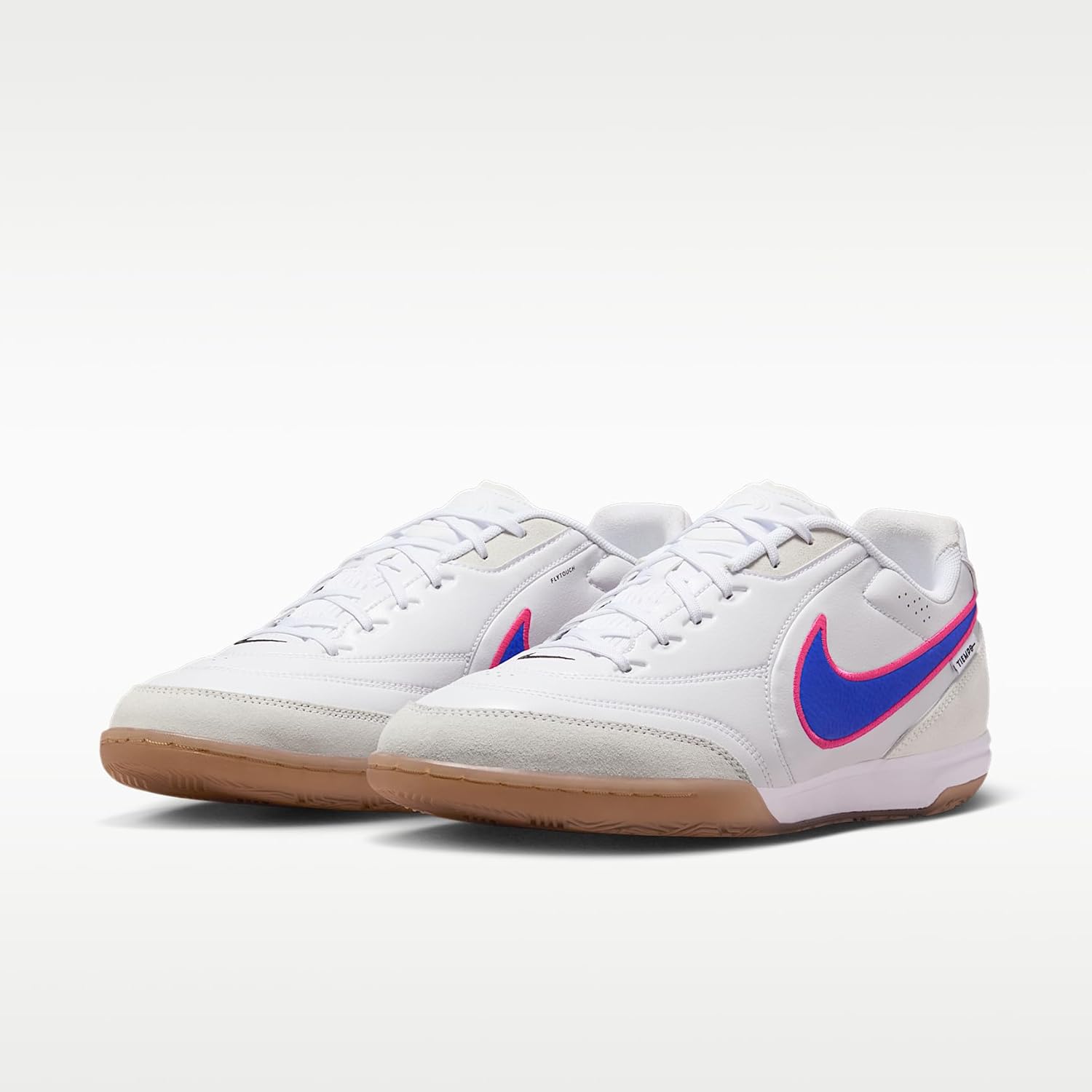 Nike Tiempo Streetgato Indoor/Court Low-Top Soccer Shoes (White/Pink Blast/Racer Blue)
