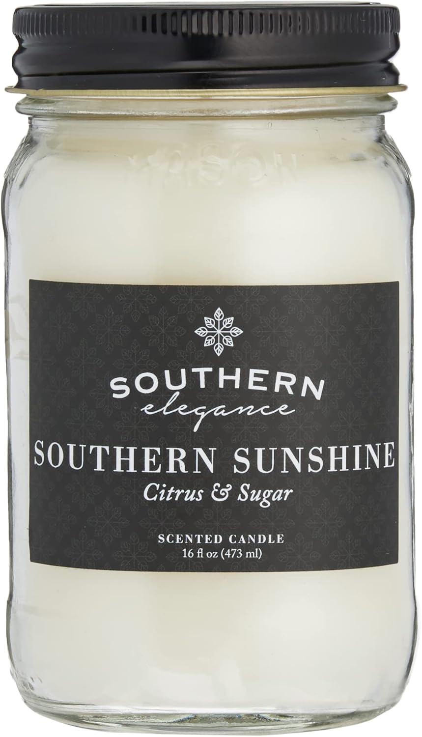 Southern Elegance| Southern Sunshine: Citrus & Sugar Scented Candle| 16 oz Mason| Handcrafted in the USA | Highly Scented | Vegan Soy Blend |Slow Burning & Long Lasting