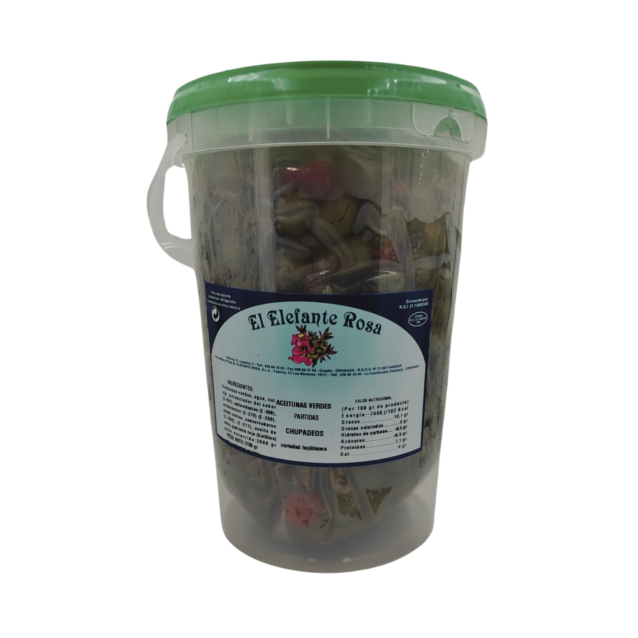 Aceitunas Verdes Aliñadas Chupadedos El Elefante Rosa Bote Familiar 3Kg