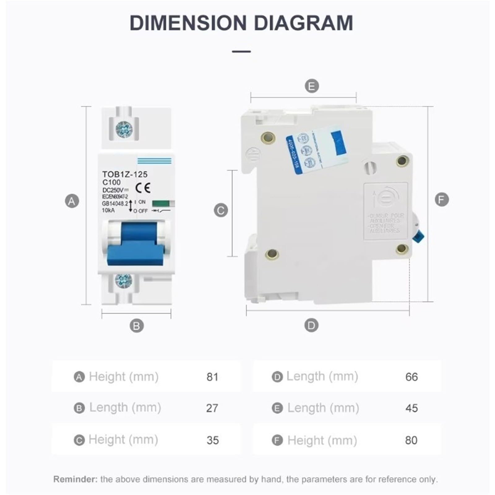 DC MCB Impianto fotovoltaico 1P 80/100/125A 250V curva C