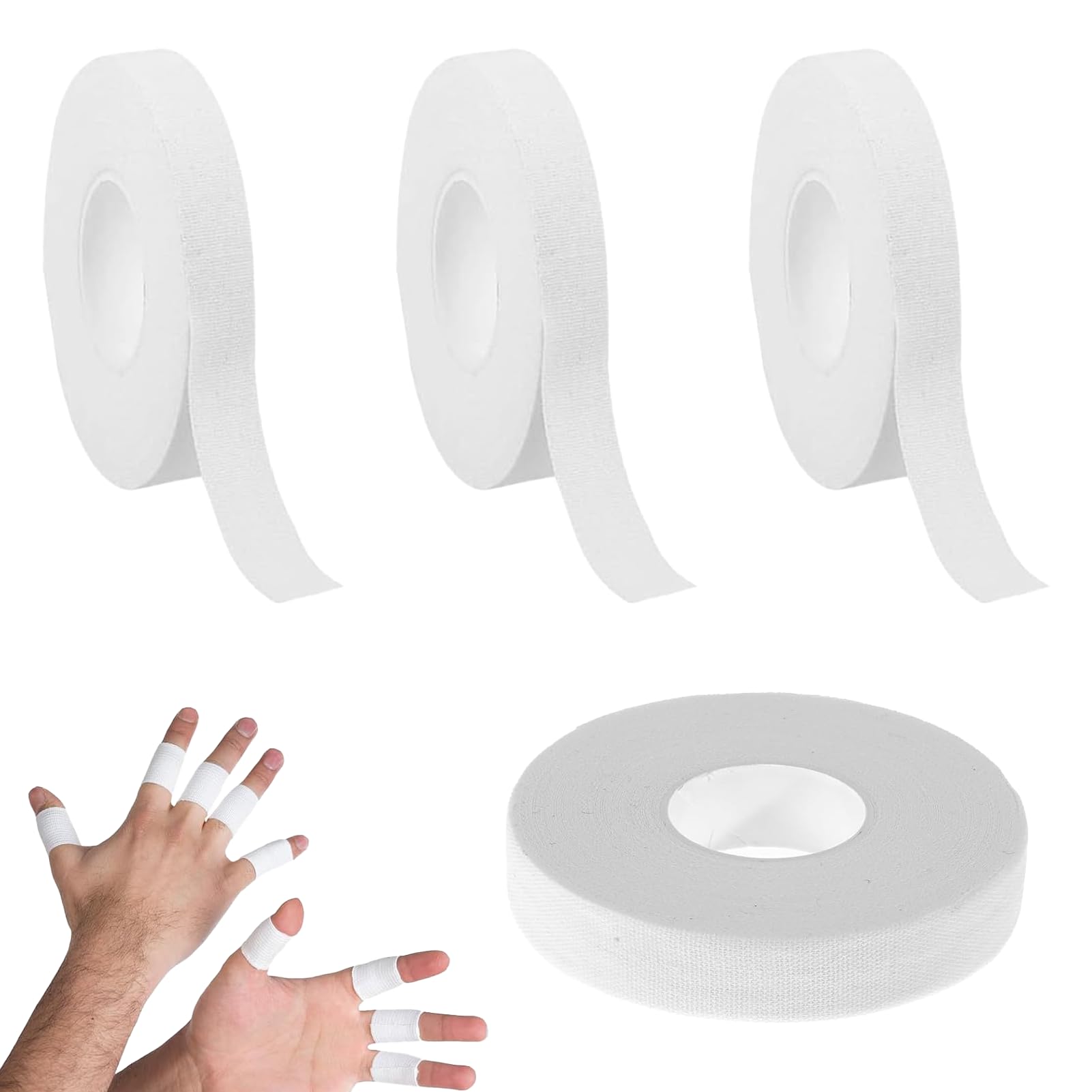 Strap,Straps,4 Rouleaux Strap Doigt,Tape Pour Doigt Avec Adhésif Extra Fort, Déchirable Tape Sportive, Blanc Ruban Adhésif Pour Doigts, Chevilles, Poignets, L'escalade, Musculation (1,25cm*10m)