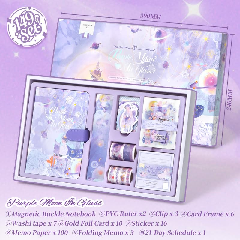 Image of WEMOL Vintage Journal Scrapbook Pack Kit for Art Journaling Bullet, Planners DIY Paper Stickers, Craft Kits Notebook, Collage Album Aesthetic Sticker (Big Purple)