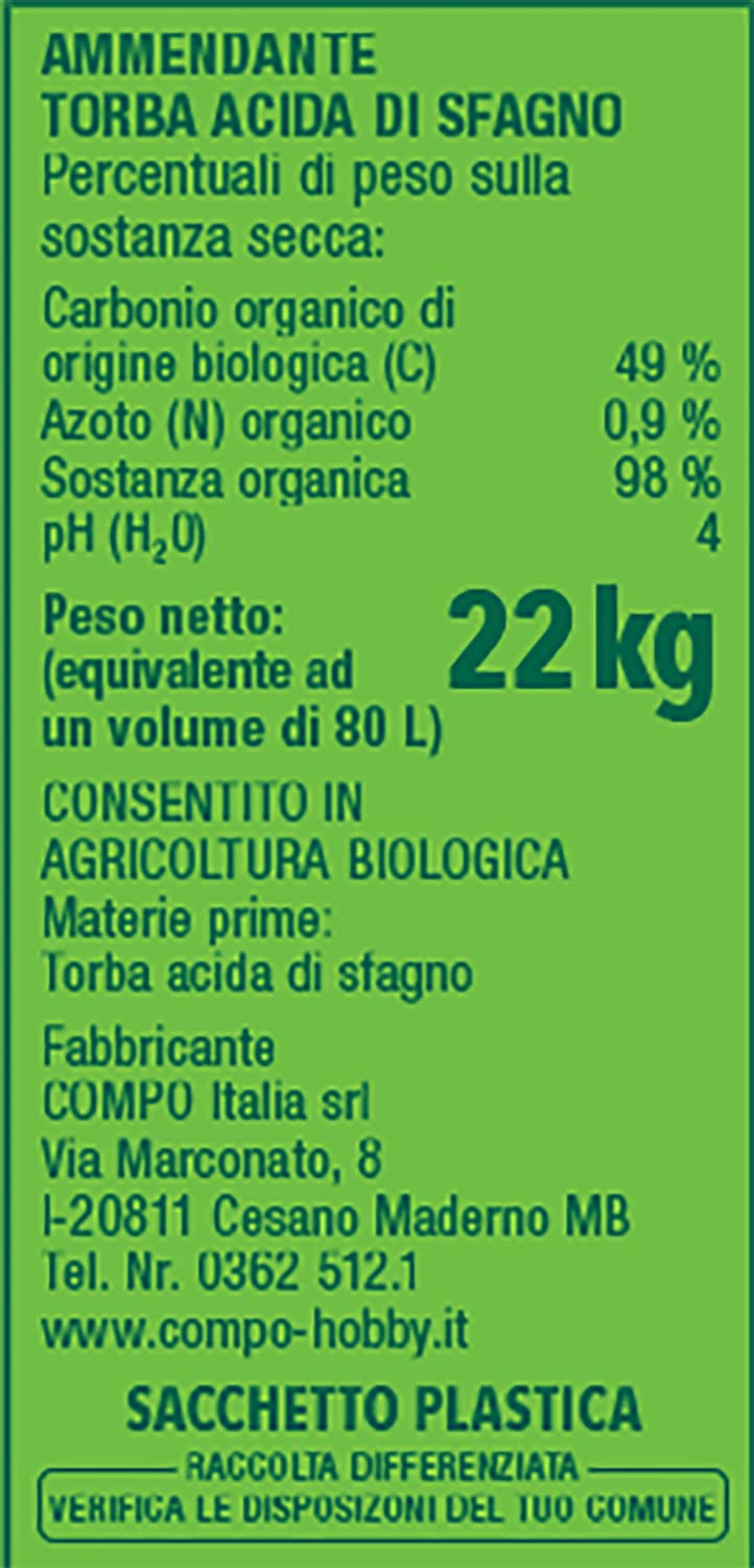 COMPO Gärtnertorf, Torba Bionda Naturale, Per il Miglioramento dei Terreni, Consentito in Agricoltura Biologica, Sacco 80 L