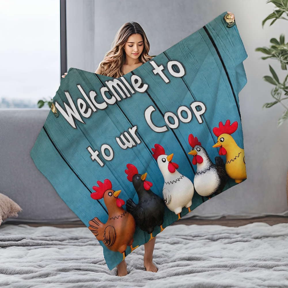 Plaid pour lit bleu 150x200 cm en flanelle douce Welcome To Our Coop