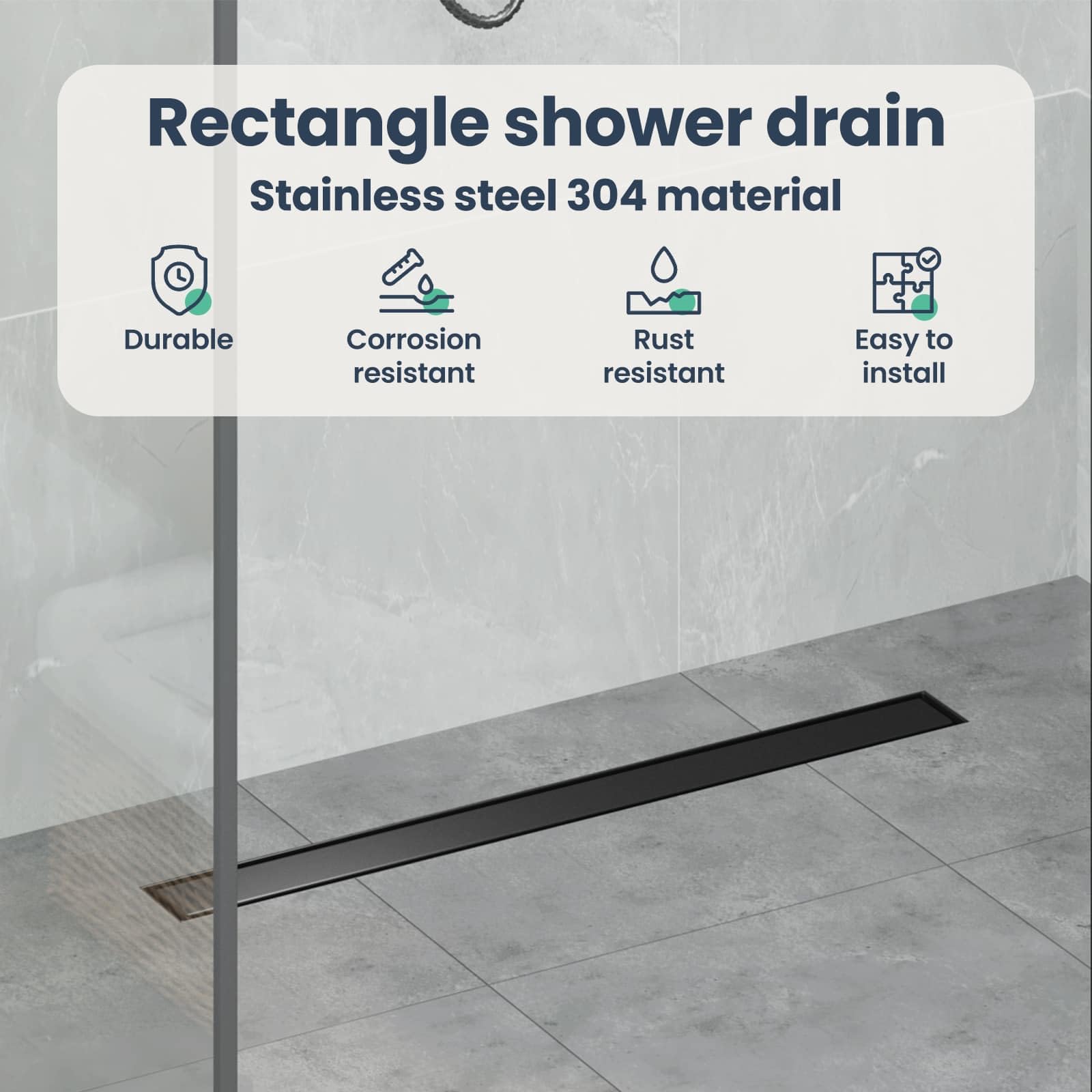 vidaXL Drenaggio Doccia 2 in 1 Nero 70 cm Acciaio Inox 304, Stile per Il Bagno, Scarico Doccia Moderno, Soluzione idraulica, Accessori per Il Controllo dell'Acqua