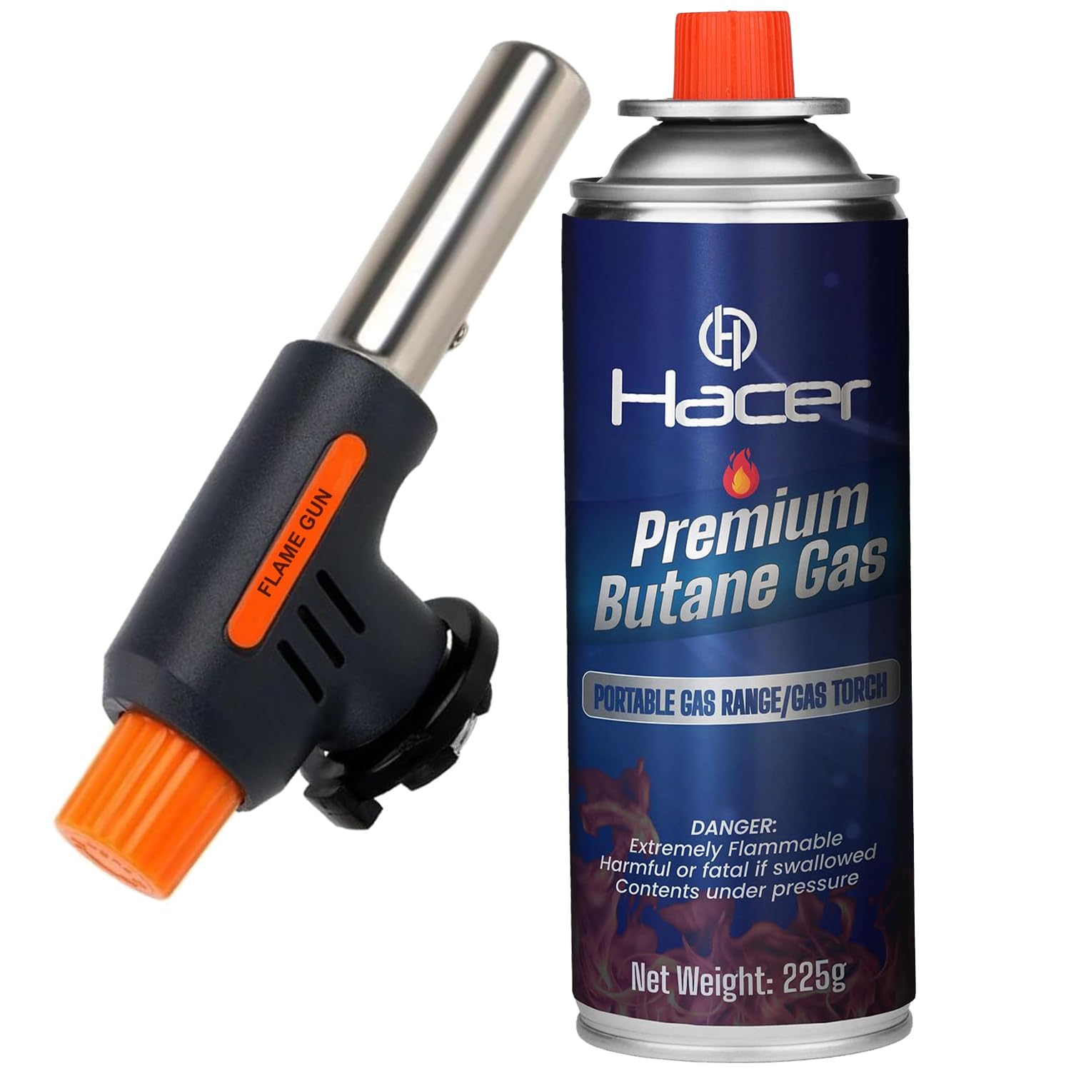 HACER Automatic Camping Blowtorch with Butane Gas Canister Welding Fire Gun Multi-Functional Handheld Soldering Torch Adjustable Flame Kitchen Lighter for Welding Resin Art Baking