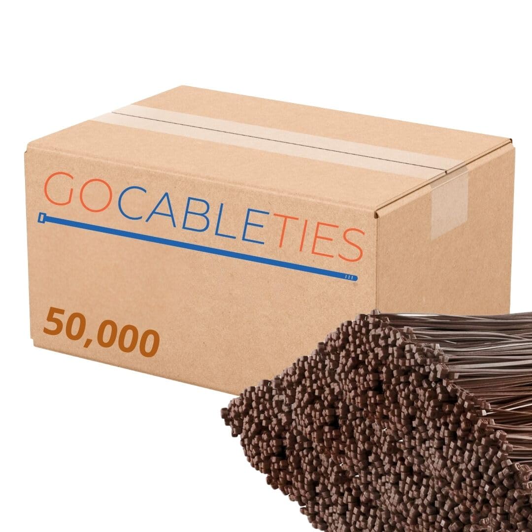 Gocableties Kabelbinder 50000 Stück Braun, 100 mm x 2,5 mm mit 8,1 kg Zugfestigkeit, kleine Größe, dünn, UV Beständig Set