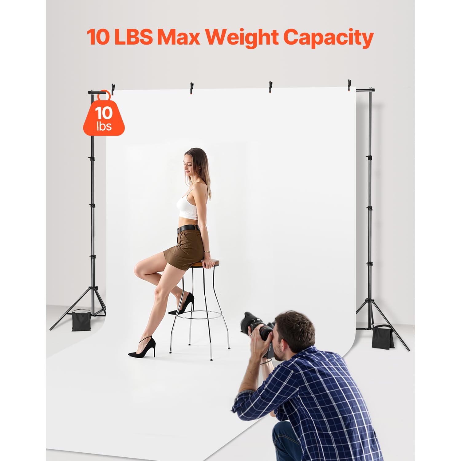Happybuy Adjustable Backdrop Stand Kit, 7 x 10 ft Portable Background Stand with 3 Crossbars, Heavy-Duty Projector Screen Stand for Wedding, Photo Video Studio & Party