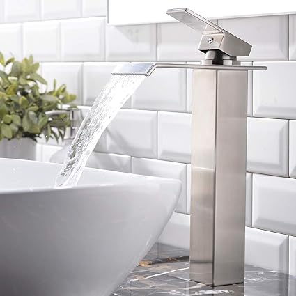 VESLA HOME Vapsint Home One Hole Single Handle Waterfall Brushed Nickel Bathroom Faucet, Bathroom Sink Vessel Faucet Lavatory Mixer Tap