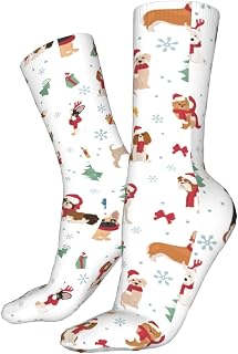 IUBBKI Walking Socks Dog Characters In Santa Hats And Scarves Work Socks Unisex Athletic Socks Anti Sweat Sports Socks For Hiking Yoga Everyday