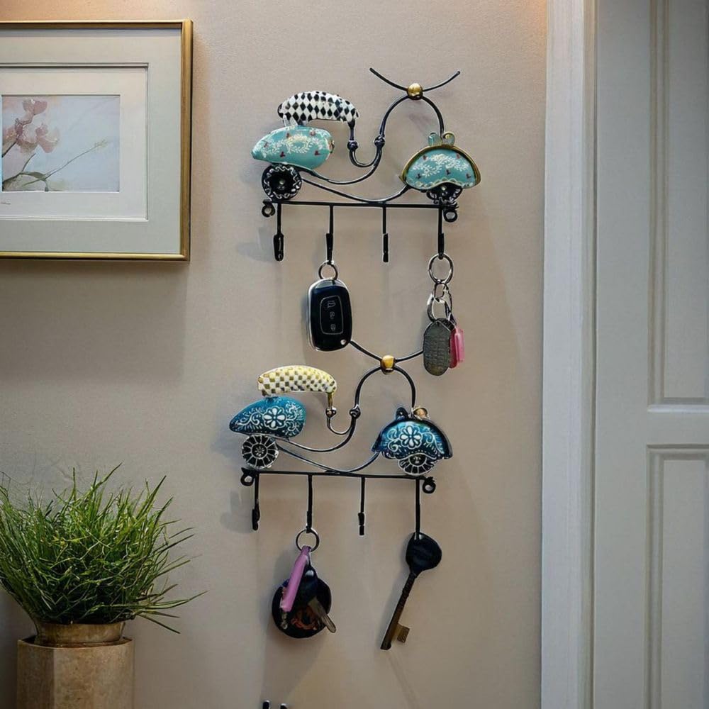 Handpainted Metal Key Holder - Unique Wall Decor -6