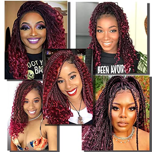 14 Inch 8 Packs Goddess Box Braids Crochet Hair For Black Women Pre Looped Boho Box Braids Crochet With Curly Ends Synthetic Braiding Hair Bohemian Hippie Braids Hair Extensions(14 Inch 1B/Bug) #TOP1