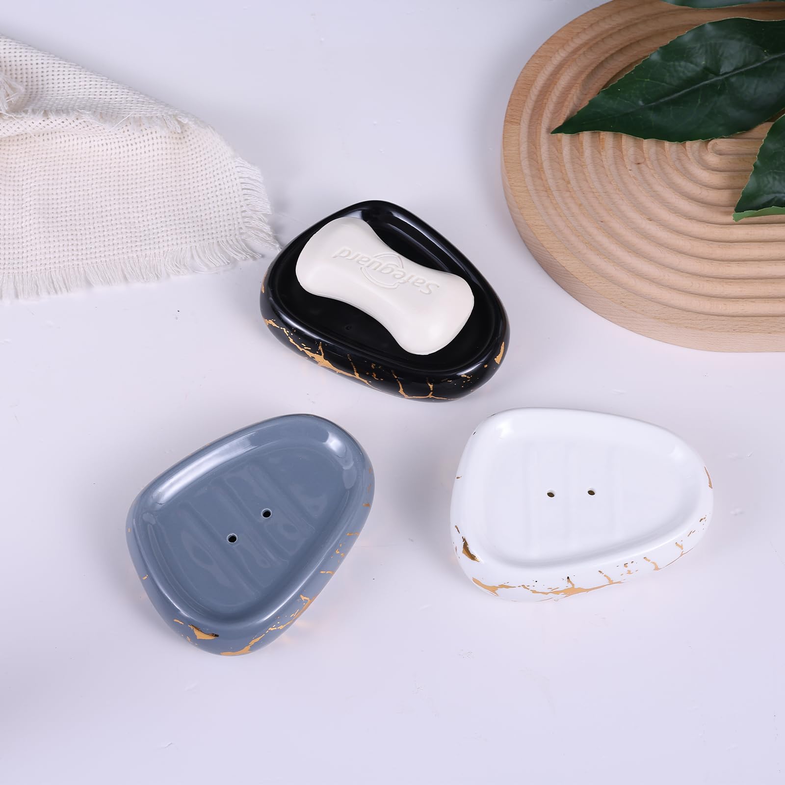 Juego de accesorios de baño negro, decoración de baño con aspecto de mármol dorado, juego moderno de 6 accesorios de baño, completo con dispensador de jabón, soporte para cepillo de dientes,