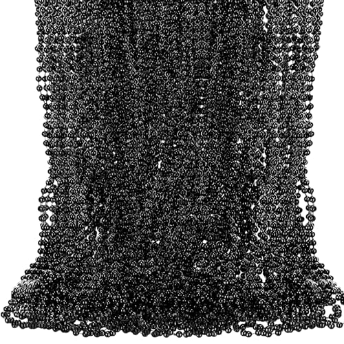 Tigeen 100 Pcs Mardi Gras Beads Necklaces Bulk 30'' Metallic Beaded Necklace for St Patricks Day Wedding Graduation Party Favors Parade School Spirit Wear(Black)