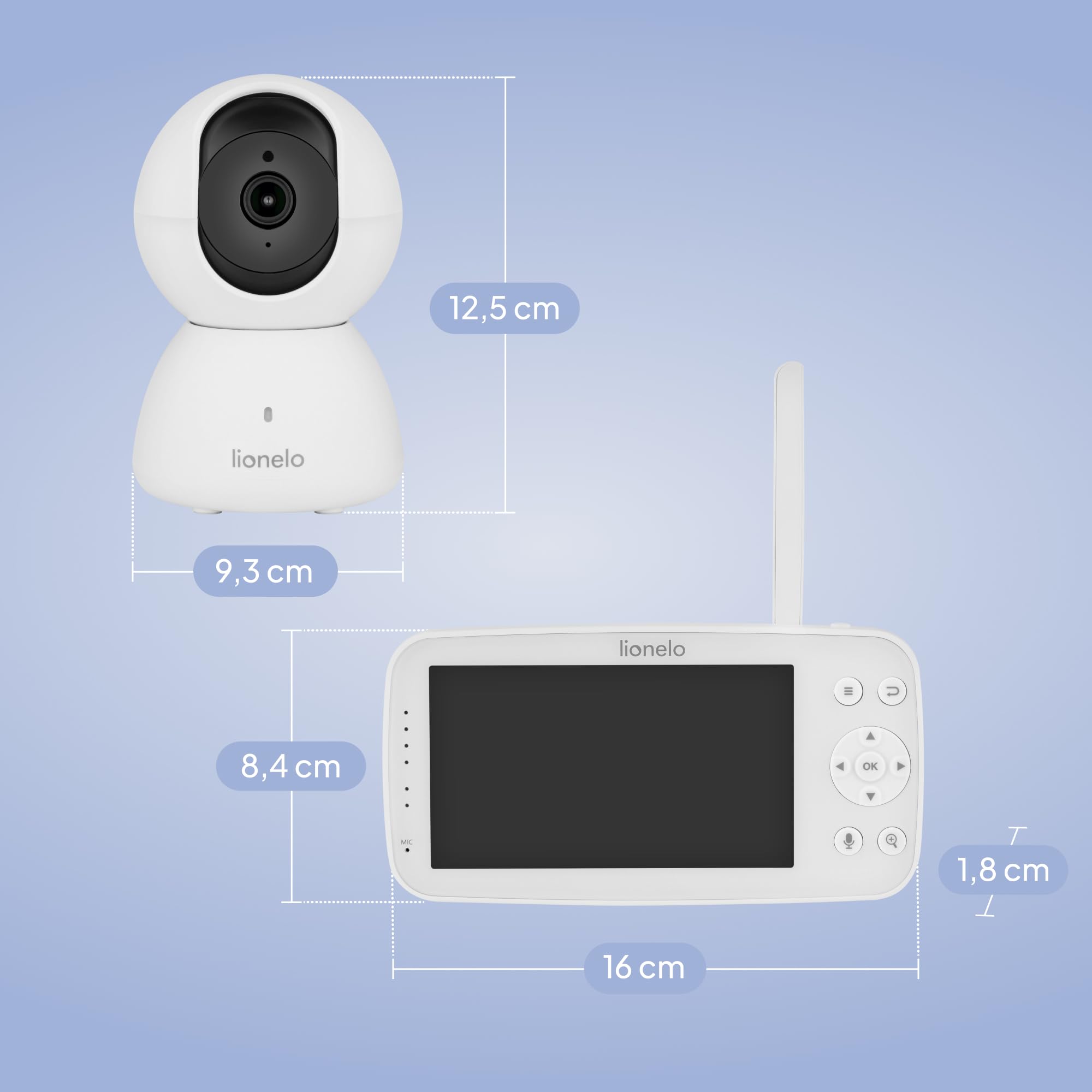 lionelo Babyline 8.4 Camara Vigilancia Bebe, Vigilabebes Full HD con App, Monitor 5", WiFi, Vision Nocturna IR, Deteccion De Movimiento y Llanto, Audio Bidireccional, 300 m, Temperatura