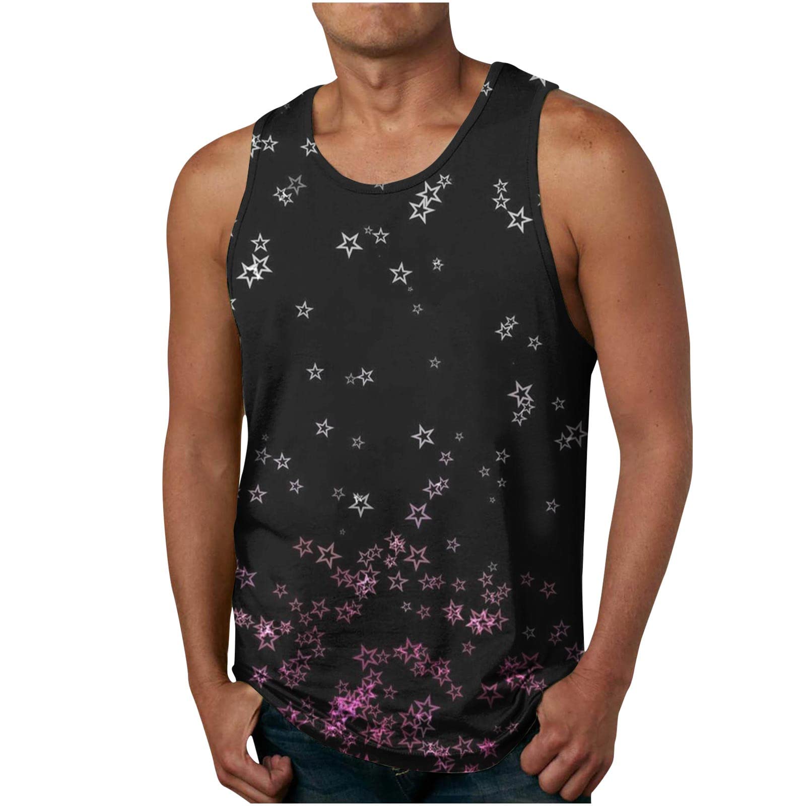 Mens Hawaiian Vests Summer Casual Print Sleeveless Tank Tops Lightweight Breathable Round Neck Beach Tank Tops Casual Loose Beach Holiday Sports Gym Fitness Vests