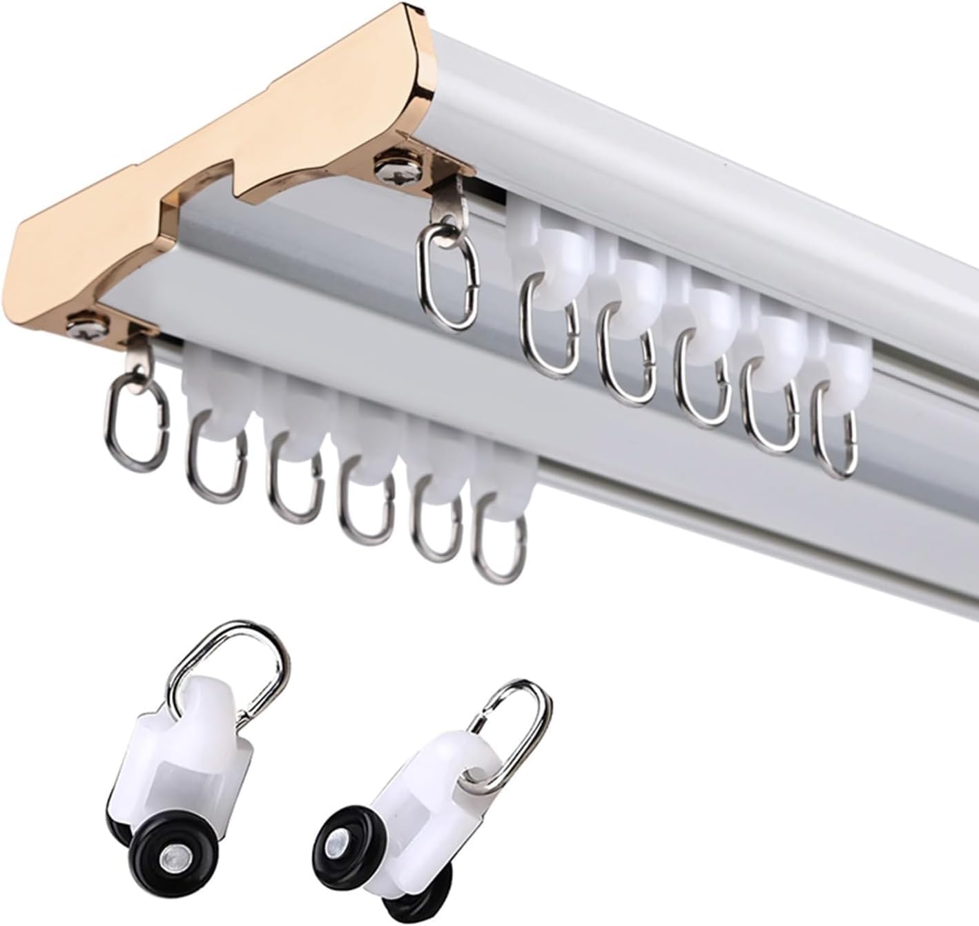 DLLDQBD Heavy Duty Double Row Curtain Track Ceiling Mounted Curtain Rods System Aluminum Sliding Rails For Curtains Bedroom Room Divider Hospital(Size:4.6FT/140CM,Color:A)