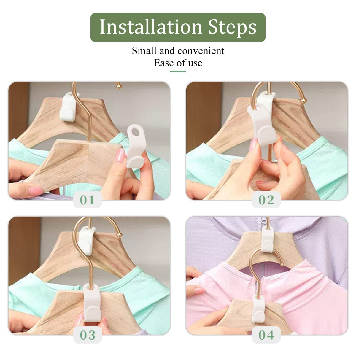 4 Ganci Collegamento Per Grucce | Salvaspazio Per Armadio | Adattatori Universali Bianchi Per Appendere Vestiti In Verticale | Plastica Resistente - 3