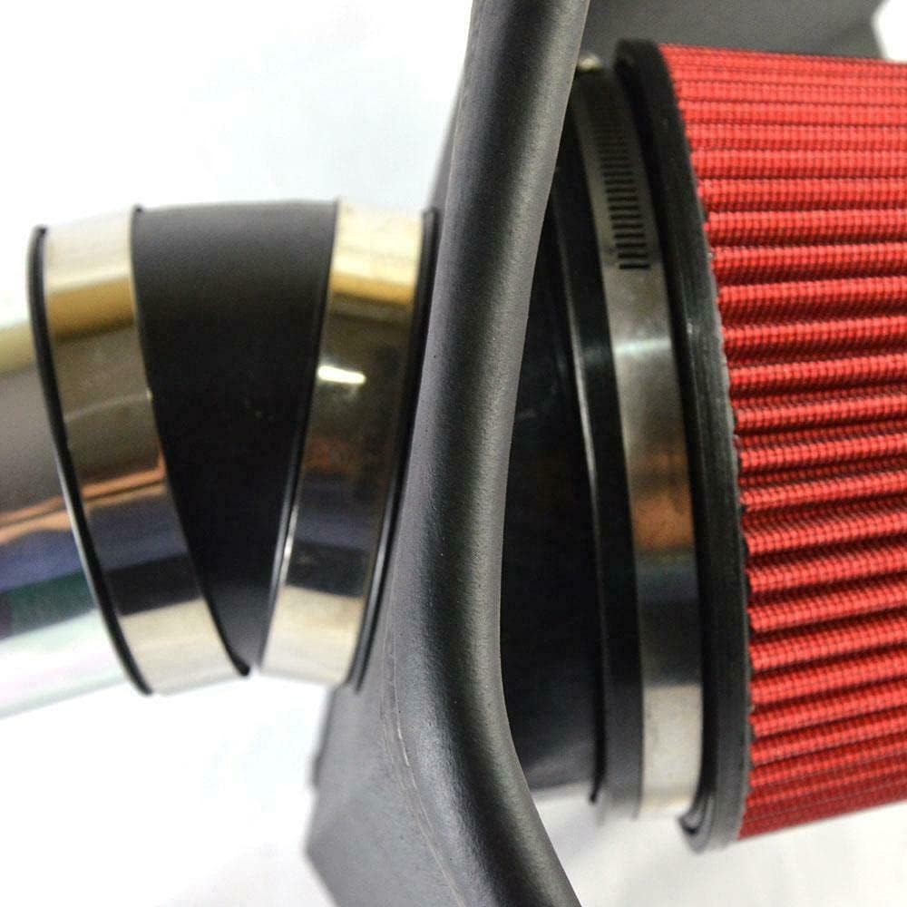 4'' Cold Air Tube with Filters with Heat Shield Compatible with 2003-2007 Dodge Ram 2500/3500 5.9L 359Cu. In. l6 DIESEL OHV Turbocharged, Red