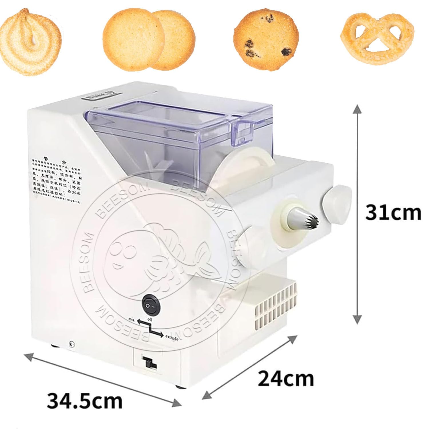Presse à biscuits, machine à biscuits automatique avec 8 buses et 6 moules à biscuits, performance puissante de 180 W, extrusion rapide de 50 à 60 tr/min pour la pâtisserie à la maison et les
