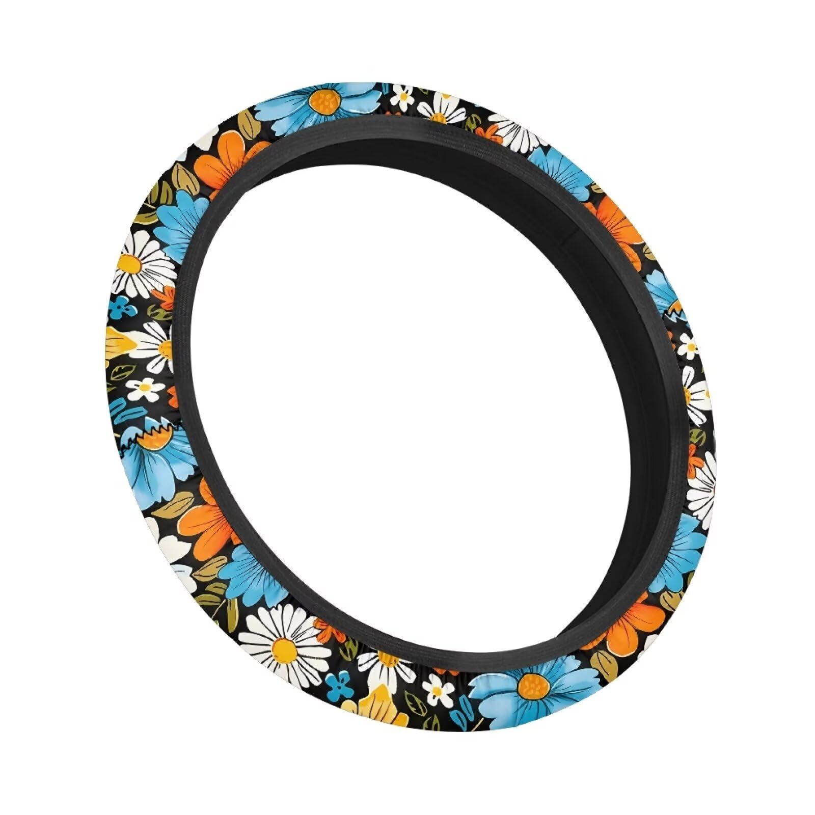 Panskyllis Hippie Flowers Car Steering Wheel Covers Golf Cart Steering Wheel Anti-Slip Car Accessories Steering Wheel Cover Small Size Odorless Comfy