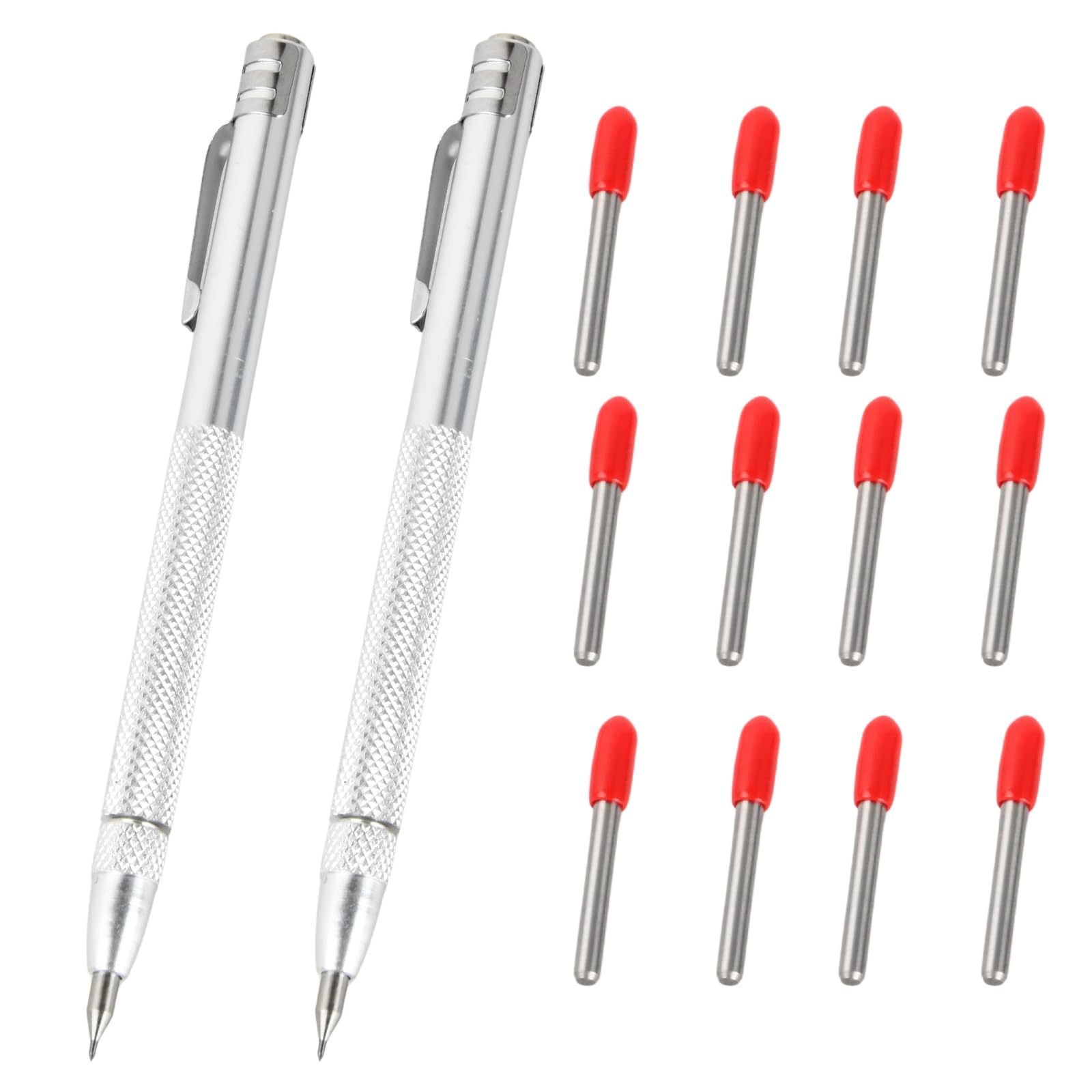 2 pieces Tungsten Carbide Pin, Scriber Diamond, Marking Tool for Metal With 12 Spare Marking Tips for Glass, Ceramics and Hardened Steel (Silver)