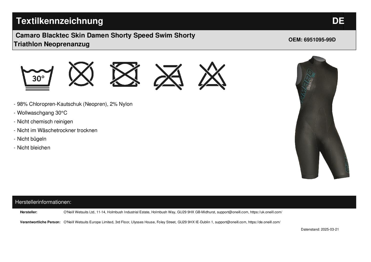 Camaro Damen Schwimmshorty Blacktec Skin Speed