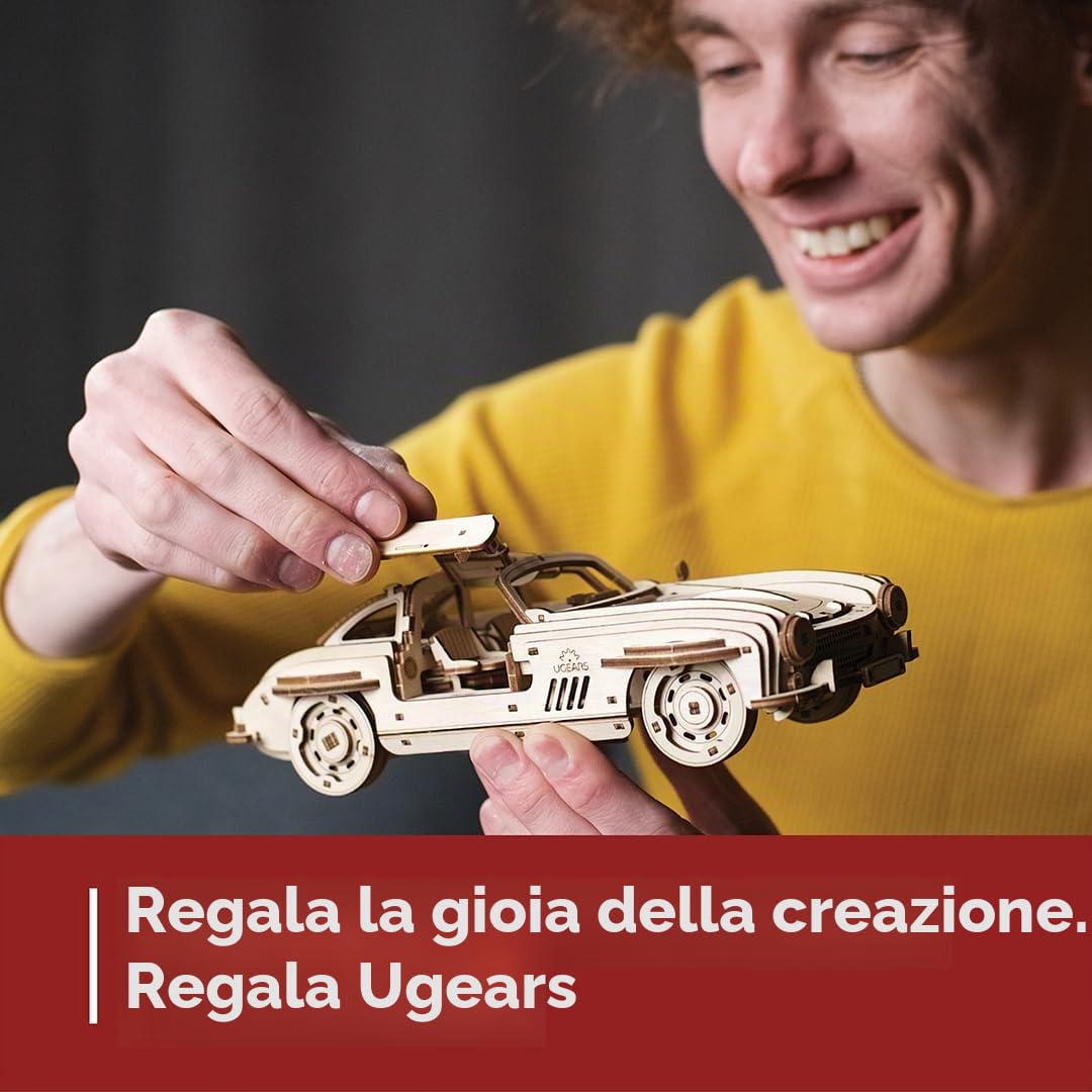 UGEARS Coupé Sportiva con Alettone - Modellismo Auto da Costruire Adulti - Puzzle 3D Legno Costruzioni per Adulti - Kit Modellino Auto da Costruire con Autentico Design ad Ali di Gabbiano