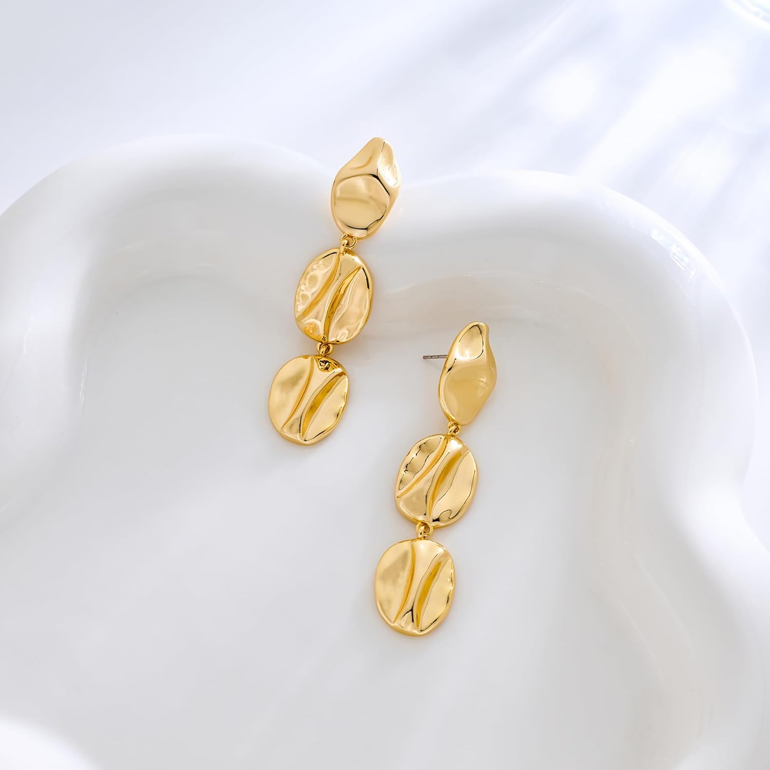 Gold Hammered Dangle Earrings for Women Chunky Statement Earrings Jewelry - Image 4