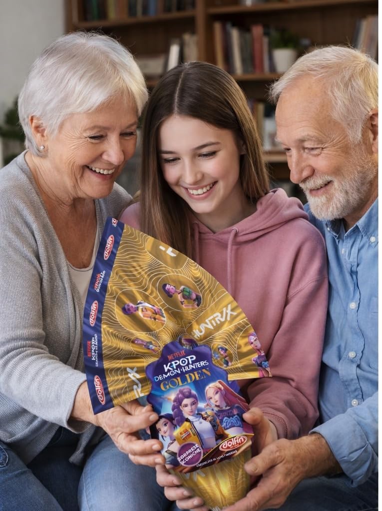 Uovo di Pasqua K-POP Demon Hunters Golden 250g Dolfin, Uova Cioccolato al Latte con Soprese Collezionabili, Film N°1 su Netflix