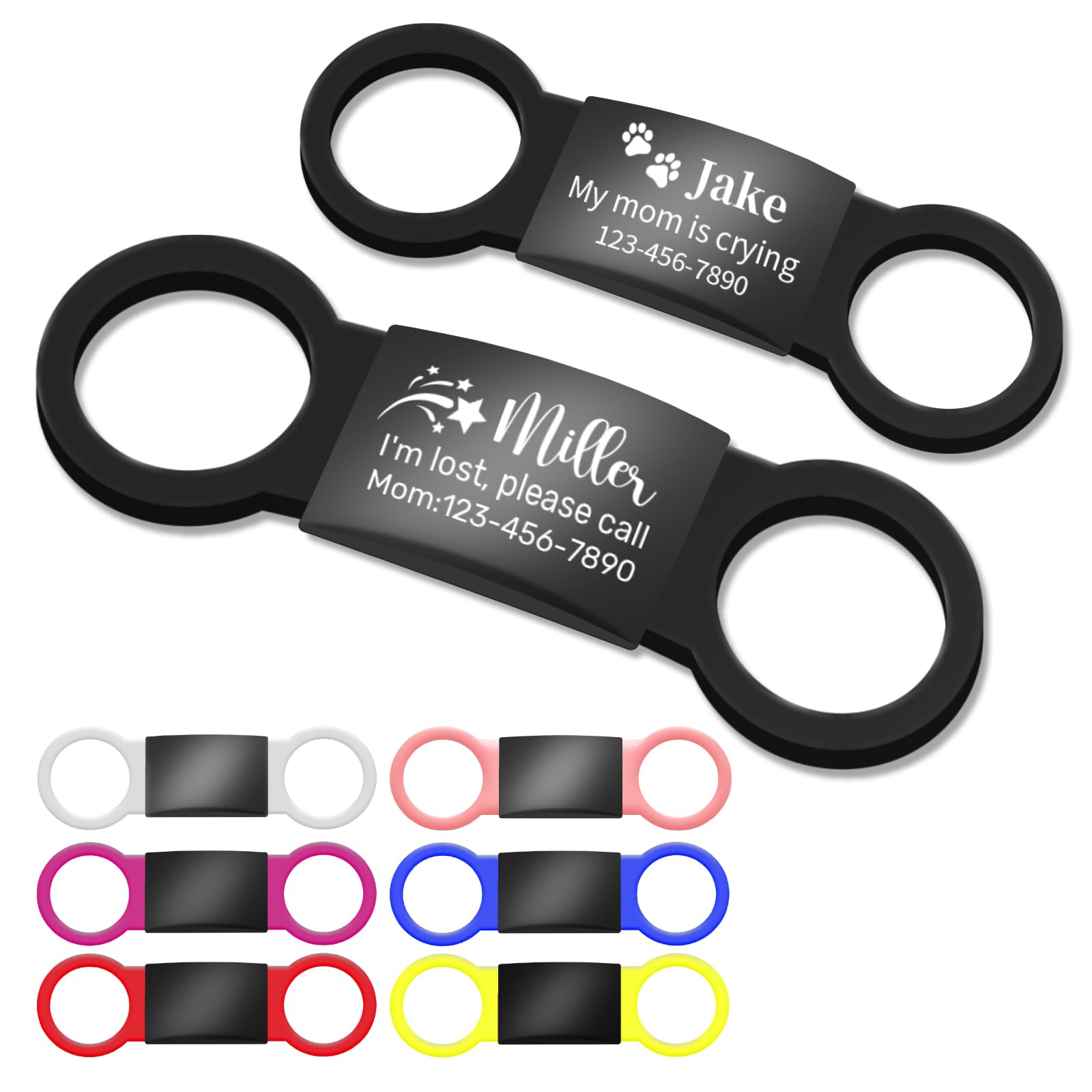 Personalized Dog Tags, Silent Slide-On Pet ID Tag, Custom Engraved Name & Phone Stainless Steel Plate with Silicone Band, No Noise Charm for Dogs Cats Puppies Kittens Collar, Multiple Colors & Sizes