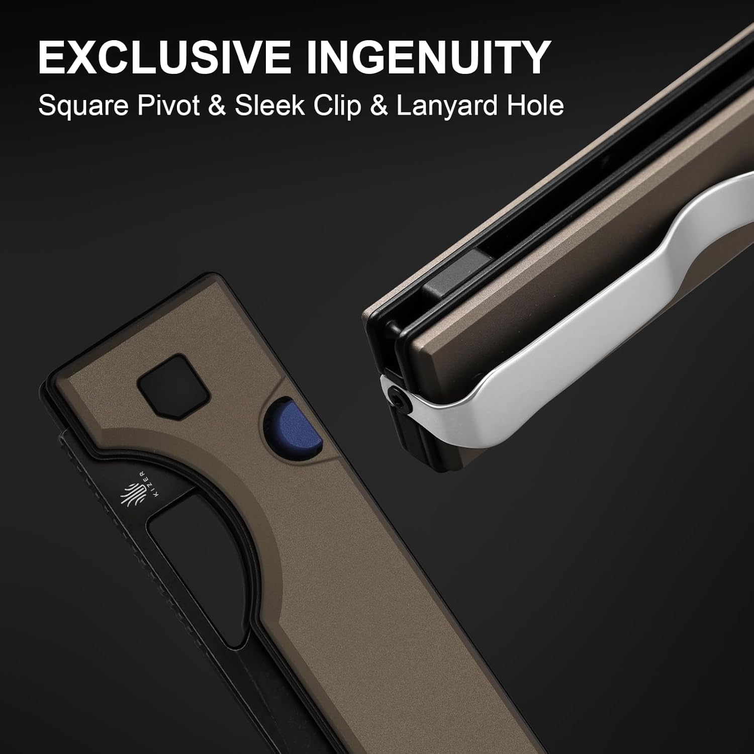Kizer Little Ringbo Pocket Knife, 2.95" AEB-L Steel Drop Point Folding Knife with Brown Aluminum Handle, Thumb Hole Opener Button Liner Lock, EDC knives for Camping Hiking V3708A2