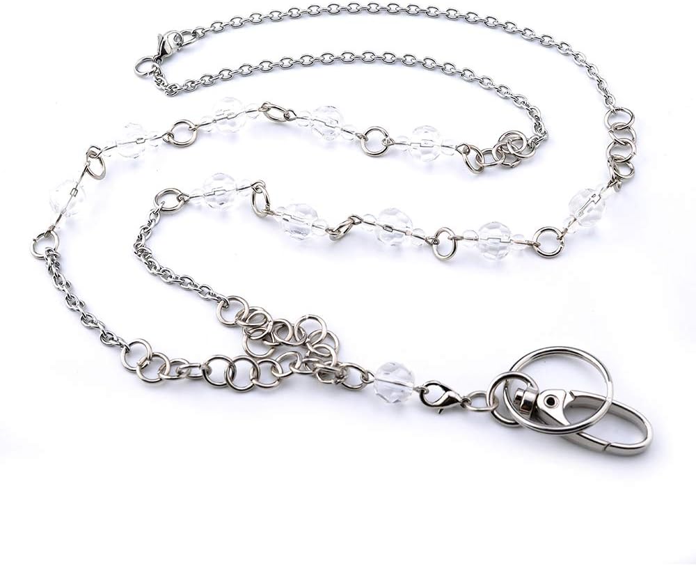 Lanyards for ID Badges, Fashionable Transparent Beaded Stainless Steel Necklace, Key Chain Name Badge Holder, Detachable Neck Lanyard for Teachers, Doctors, Nurses, Employee, Women