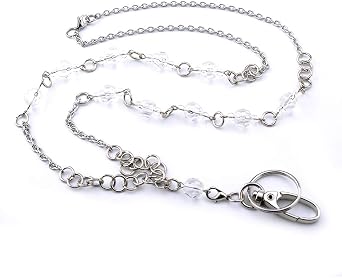 Lanyards for ID Badges, Fashionable Transparent Beaded Stainless Steel Necklace, Key Chain Name Badge Holder, Detachable Neck Lanyard for Teachers, Doctors, Nurses, Employee, Women