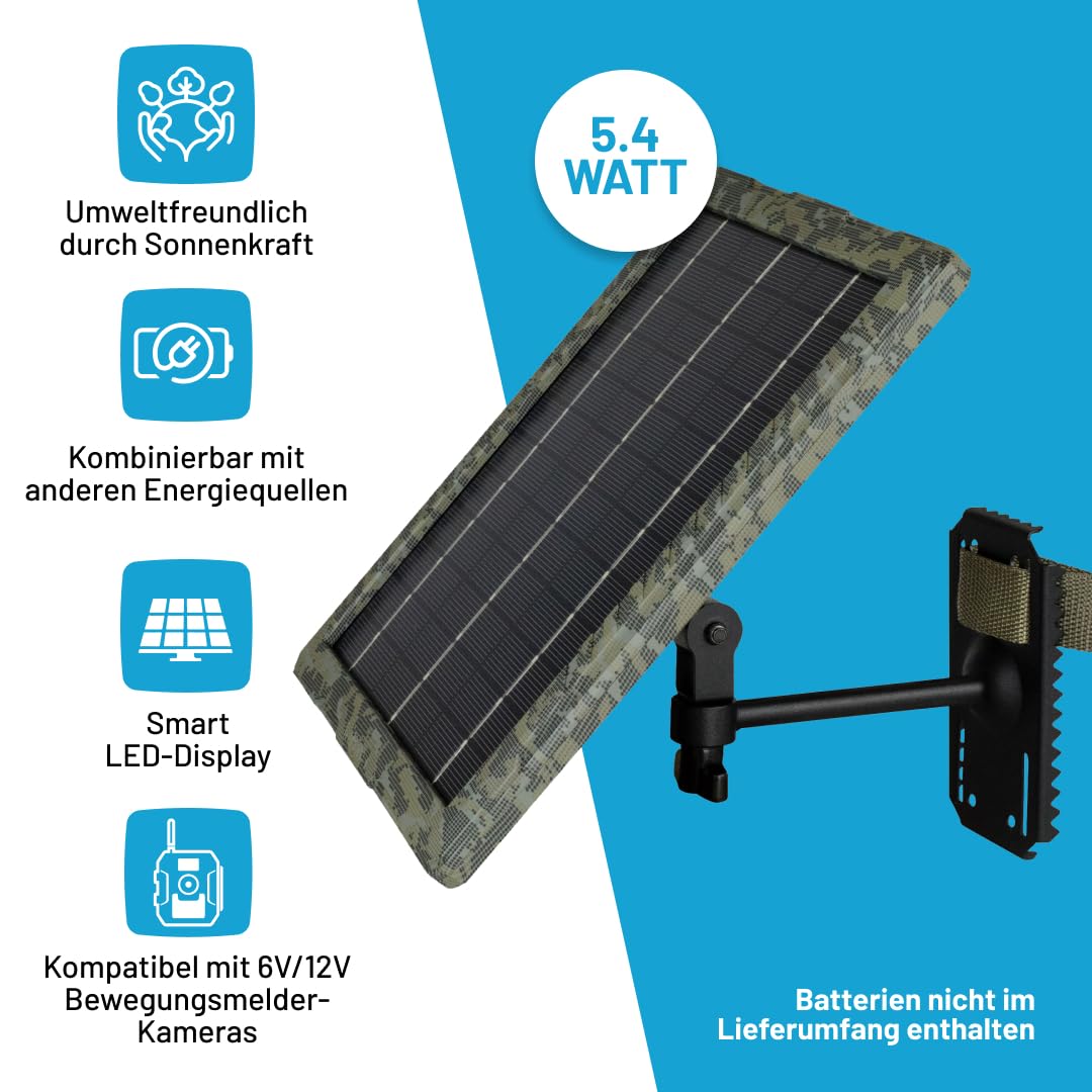 ICUserver icusun Solar-Panel für Wildkameras - 5,4 Watt - sicherbar und wetterfest - inkl. Ladegerät