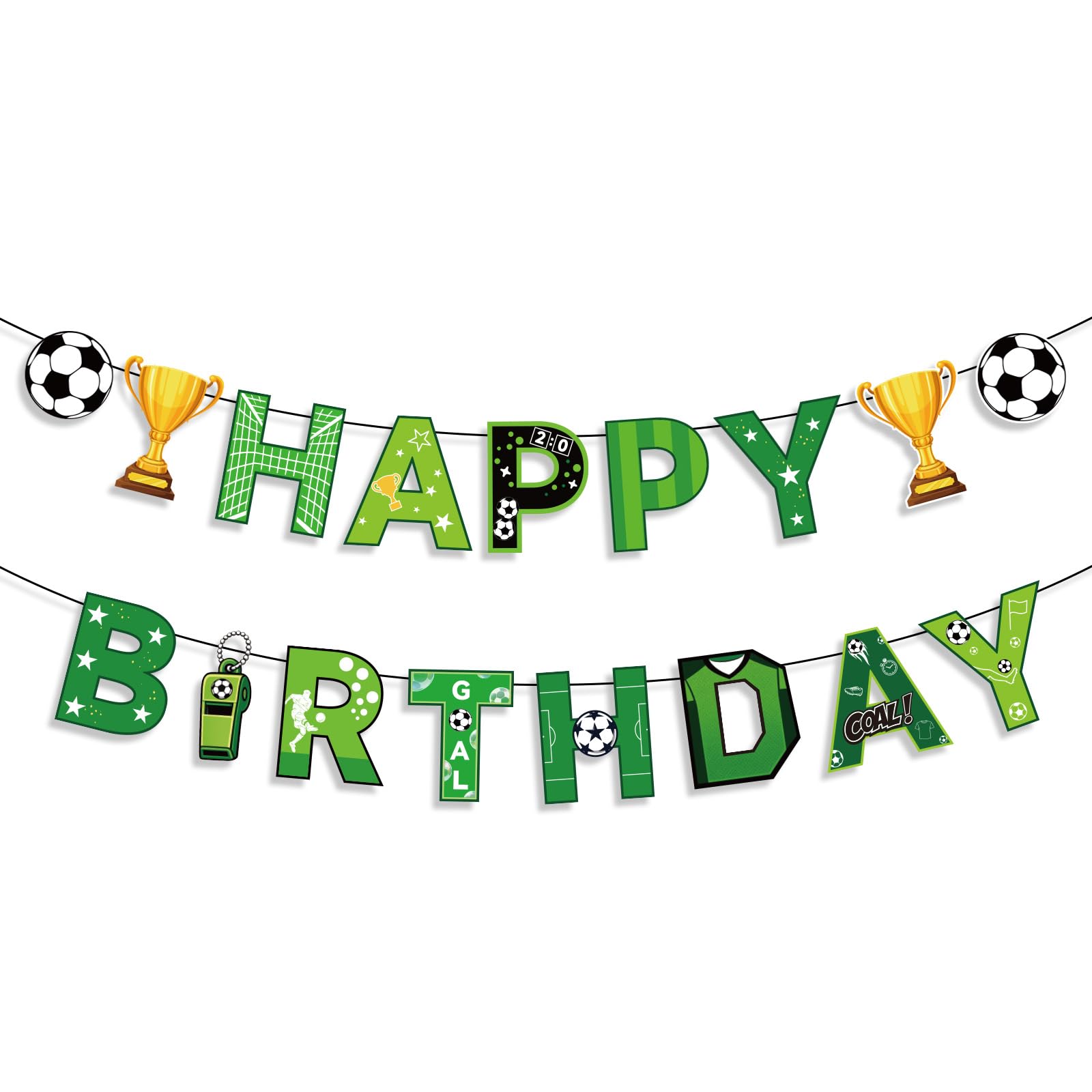 Soccer Happy Birthday Banner Set, Football Theme Birthday Decorations Pre-Assembled Reusable Paper Garland Perfect for Boys Sports Fans Soccer Party Supplies