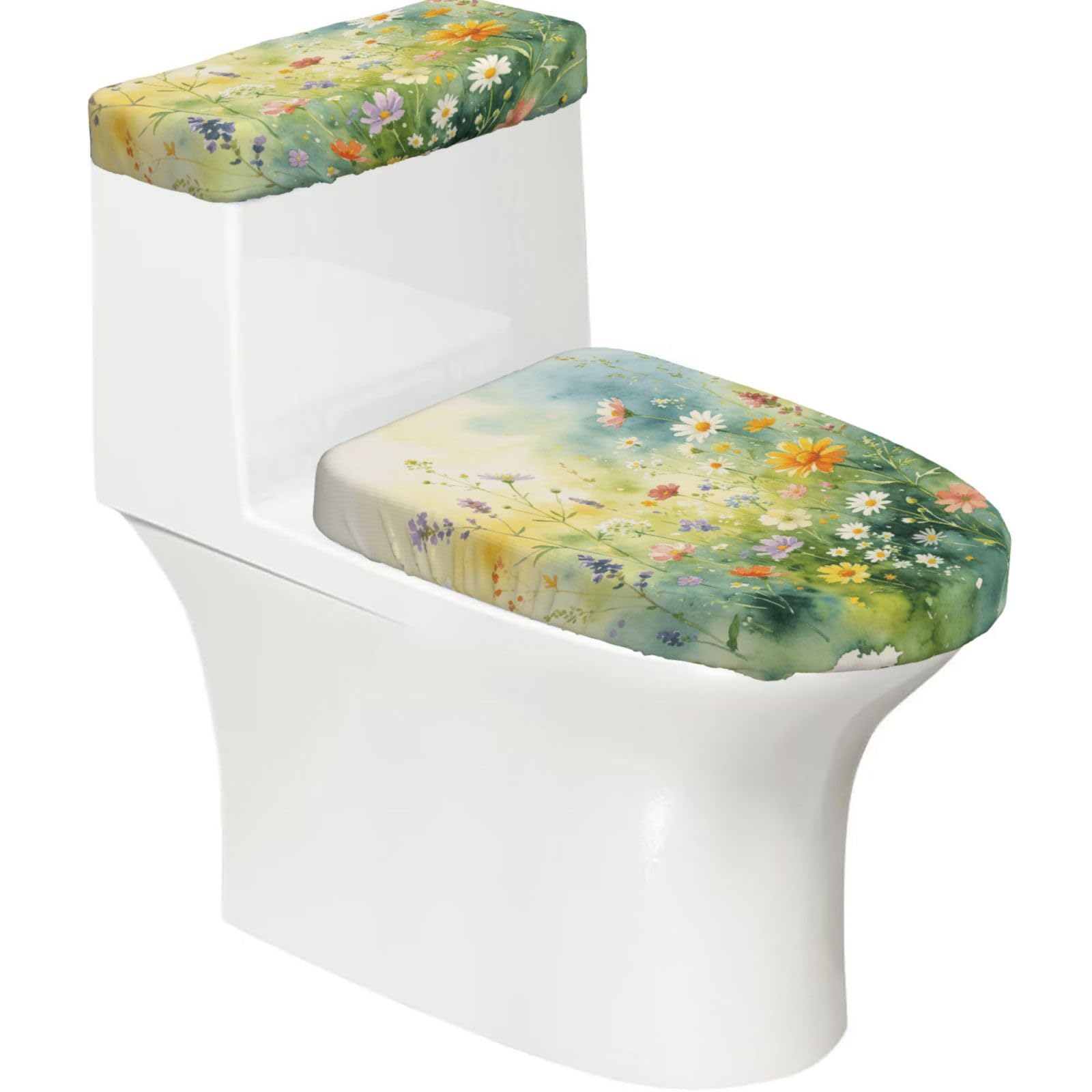 Cntdbu Black Watercolor Wild Art Elastic Toilet Cover Set Of 2-Stretchy Lid And Tank Covers For Bathroom, Soft Washable U Shape Toilet Decor
