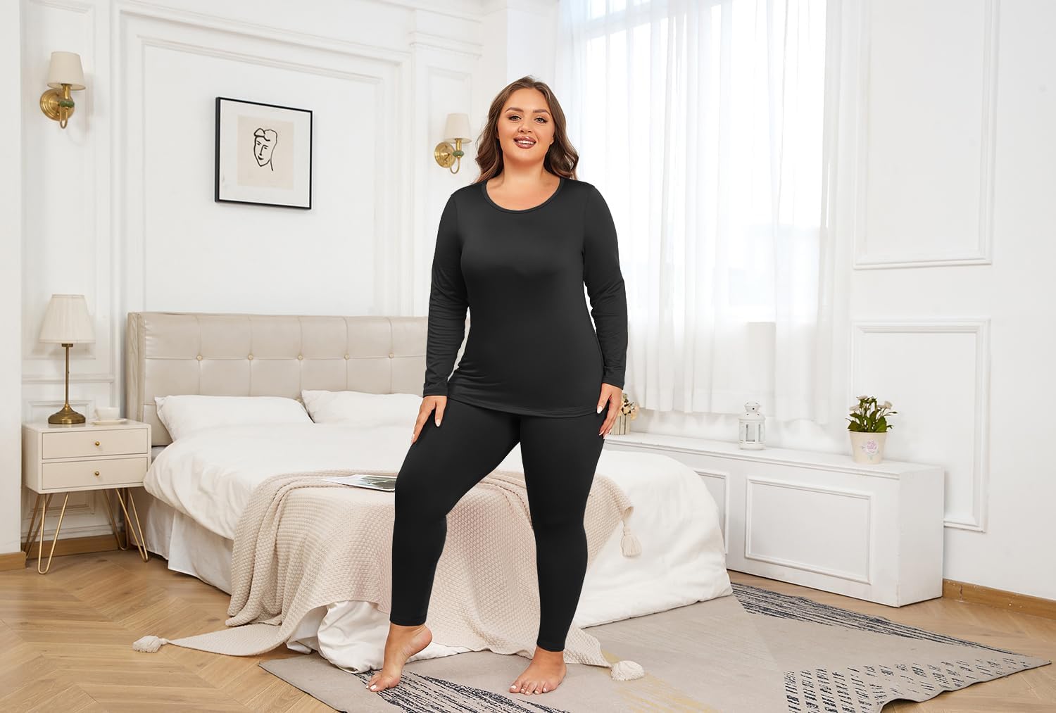 Women's Plus Size Thermal Sets for Women Underwear Long Johns Long Sleeve Base Layer Top and Bottom Sets XL-5XL - Image 6