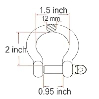 Vista 3 de 2 Piezas de 1/2 Pulgada de Acero Inoxidable 304 Grilletes de Anillo en D 12 mm de Tornillo de Anclaje para Alambre de Acero de Tracción, 12 mm