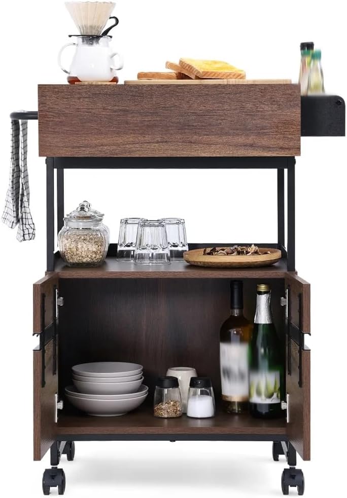 Rolling Kitchen Island with Storage Cabinet，Trolley Cart with Shelf for Home Kitchen