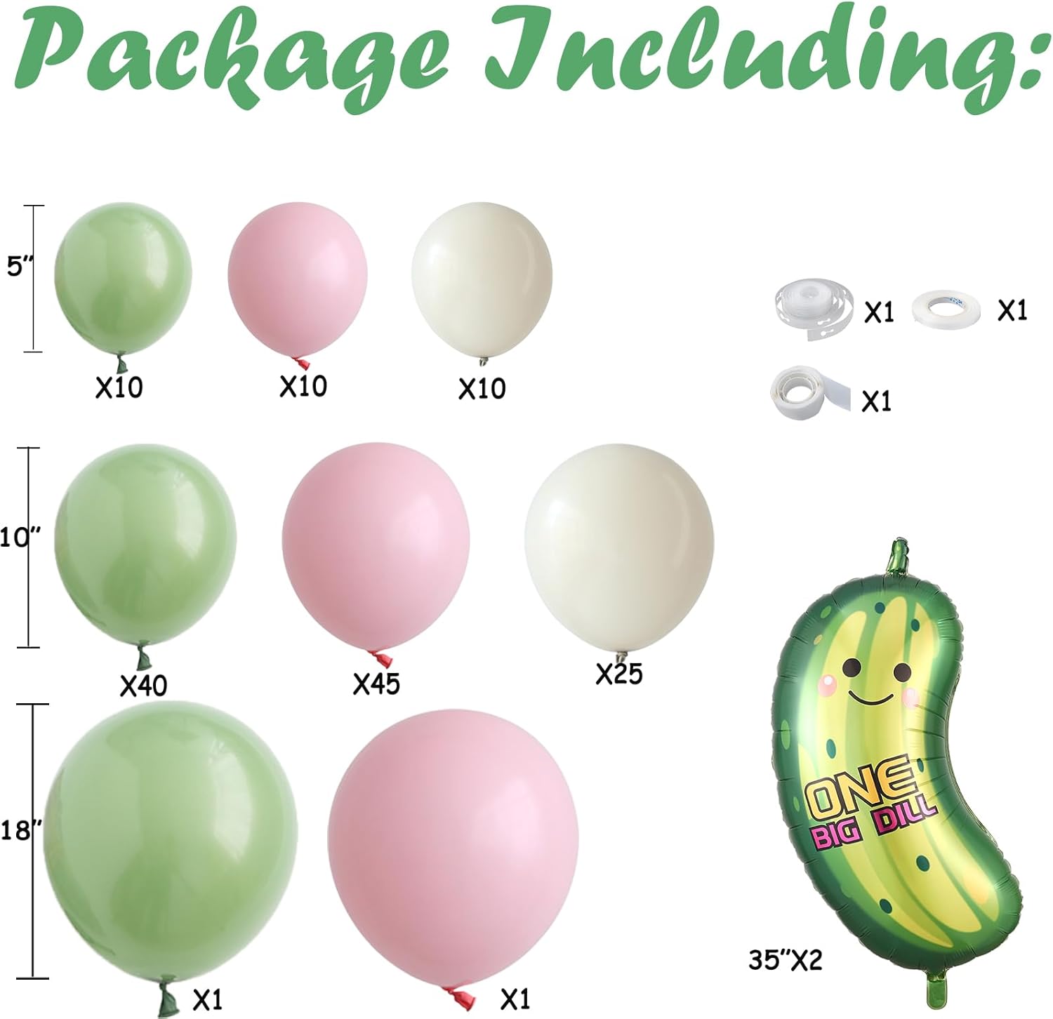 One Big Dill Balloon Arch Kit Pastel Sage Green Pink Balloons with Funny Food Pickle Cucumber Foil Balloons for Pickle Dill Theme Birthday Party Decoration (Pink Sage Green)