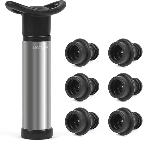 Upgraded LIGTMAR Wine Saver Pump with 6 Vacuum Wine Stoppers,