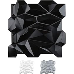 Paneles Molduras Pared Art3d Panel de pared de PVC con diamante 3D dentado a juego, negro mate, para decoración interior residencial y comercial
